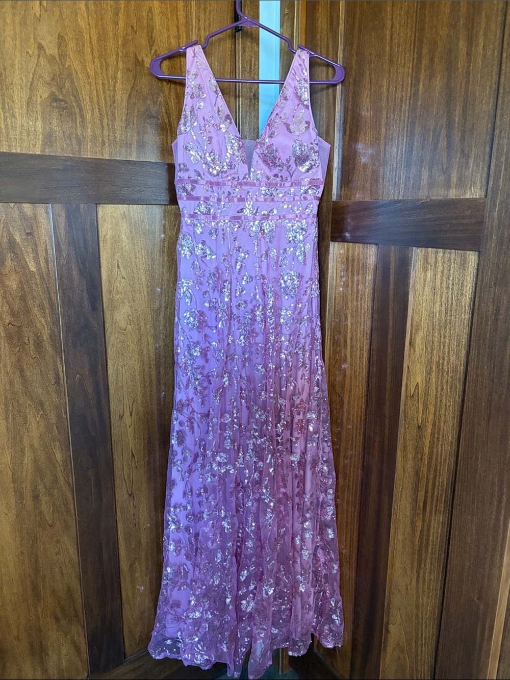 SHEIN Pink-Mauve Sequin Embellished V-Neck Maxi Dress